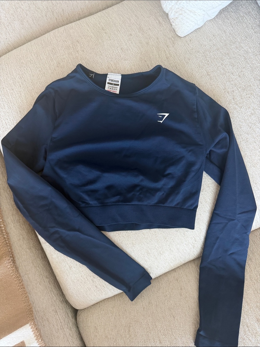 Gymshark Navy Long-Sleeve Cropped Crew Neck Top
